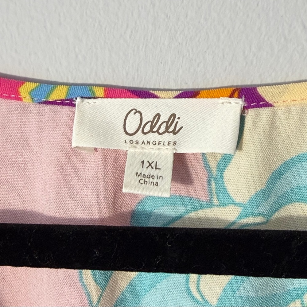 Boho Floral Tiered Maxi Dress Pink Tropical Cottagecore Ruffle Sleeve XL Oddi‎ - Picture 3 of 7